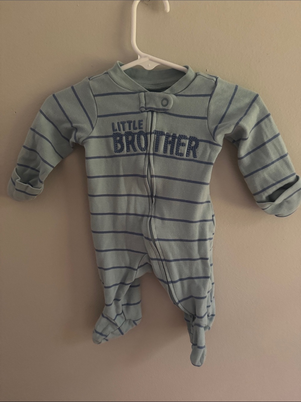 Carter's Light Blue Striped "Little Brother" Footed One-Piece